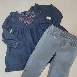 5/$30 VINCE CAMUTO Denim Floral Embroidered Top Long Sleeve + CARTER'S  Jeggings